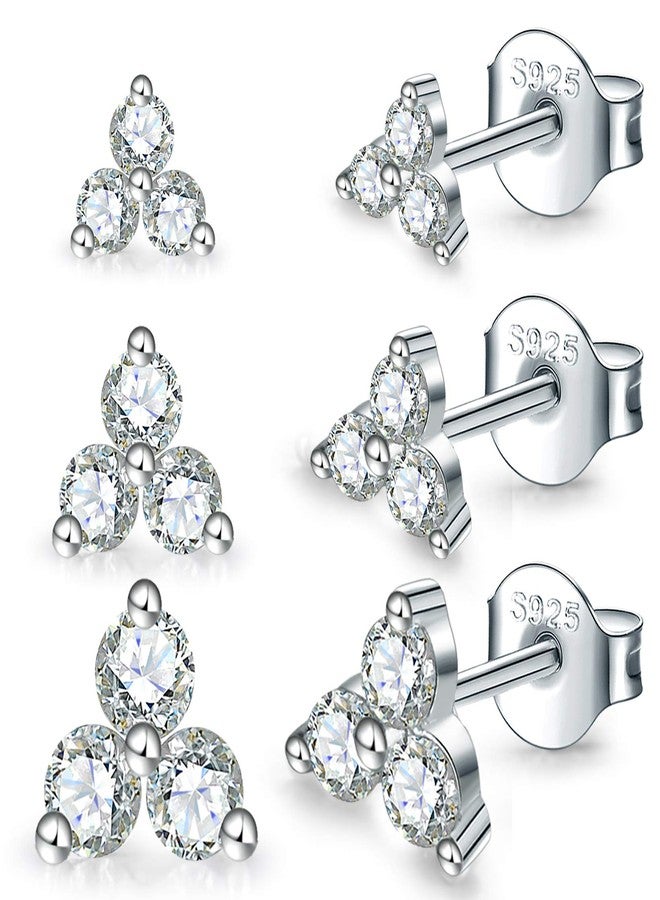 EPIRORA Sterling Silver Stud Earrings for Women- 3 Pairs Hypoallergenic White Gold Plated Small Cubic Zirconia Flower Cartilage Earring Set (3mm/4mm/5mm) - Image 1